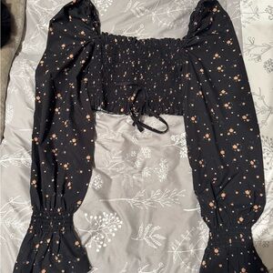 Tiger Mist Blue Smocked Crop Top